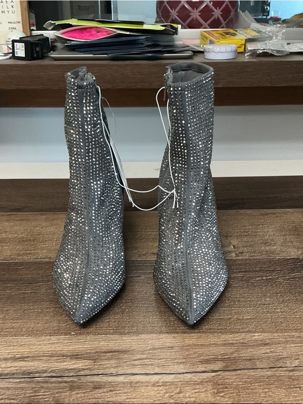 a new day Silver Gloria Rhinestone Pointed Toe Ankle Boots